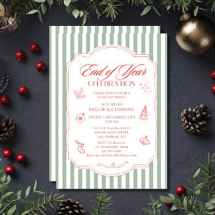 Year End Corporate Christmas Party Green Stripes Invitation