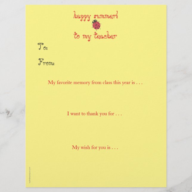 Year-end personalised teacher thank you - ladybug (Front)