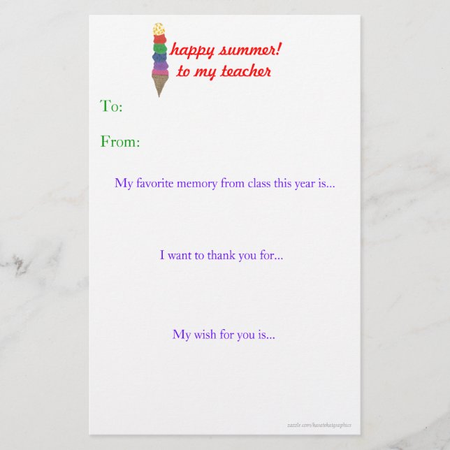 Year-end teacher thank you note (Front)