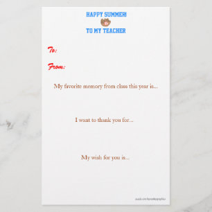 Year-end teacher thank you note