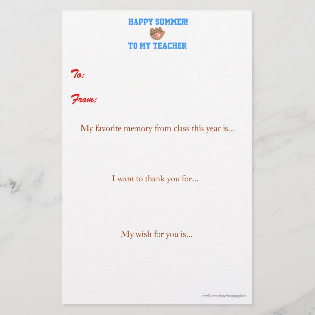 Year-end teacher thank you note (Front)