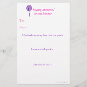 Year-end teacher thank you note