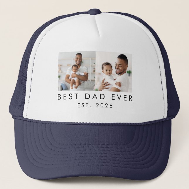Year Established Best Dad Ever 2 Photo Trucker Hat (Front)