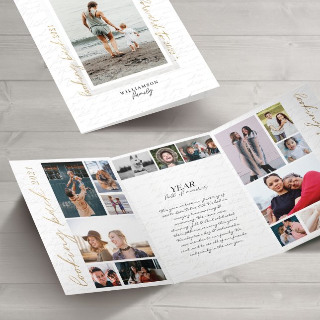 Year Full of Memories Photo Collage & Highlights Tri-Fold Holiday Card (Creator Uploaded)