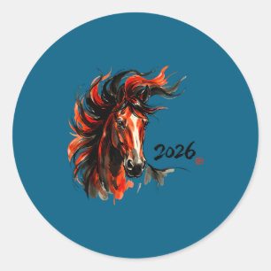 Year Horse Chinese New 2026 Classic Round Sticker