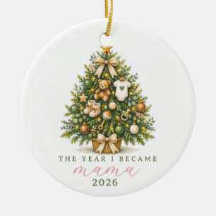 Year I Became Mama Watercolor Tree Ornament