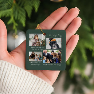 Year in Moments Family Photo Collage & Captions Ceramic Ornament