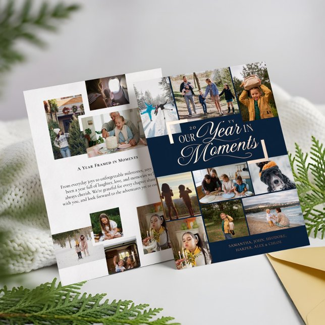 Year in Moments Family Photo Collage Christmas Foil Holiday Card (Year in Moments Family Photo Collage Christmas Foil Holiday Card (Front & Back))