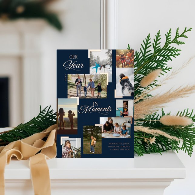 Year in Moments Family Photo Collage Christmas Foil Holiday Card (Year in Moments Family Photo Collage Christmas Foil Holiday Card (Front))