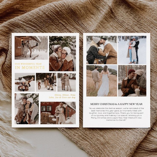 Year in moments family photo collage Christmas Foil Holiday Card (Creator Uploaded)