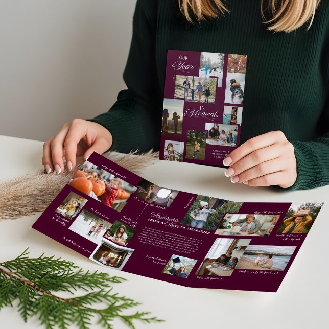 Year in Moments Family Photo Collage Christmas Tri-Fold Holiday Card (Year in Moments Family Photo Collage Christmas Tri-Fold Holiday Card (Front & Inside))