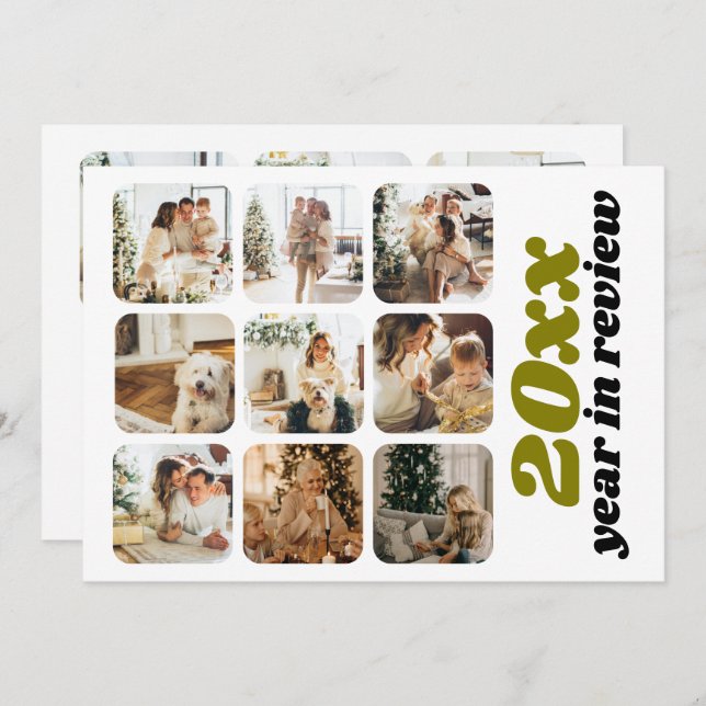 Year in Review 12 Photo and Text Personalised Holiday Card (Front/Back)