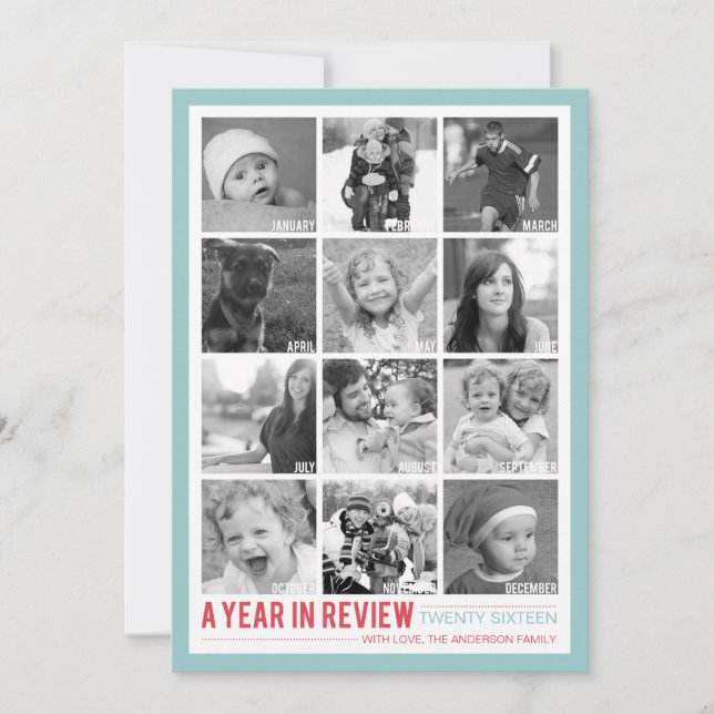 Year in Review 12 Photo Collage Holiday Photocard (Front)