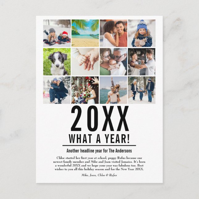 Year In Review 12 Photo Collage Modern Christmas  Holiday Postcard (Front)