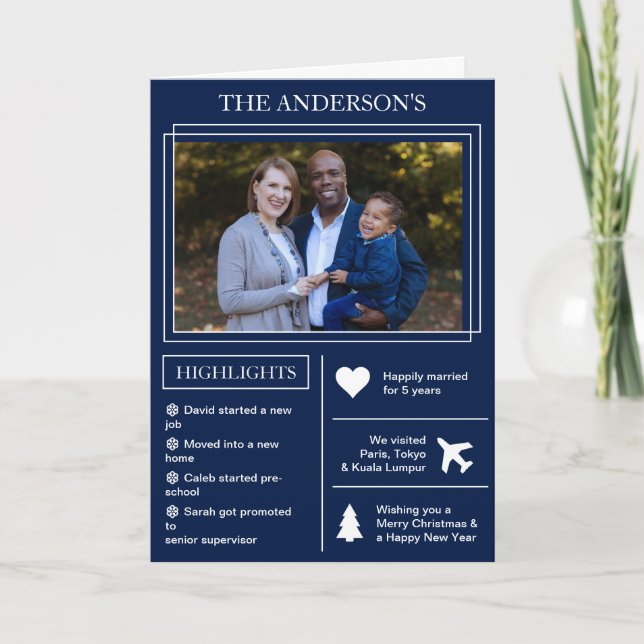 Year in Review | Blue Christmas Infographic Holiday Card (Front)