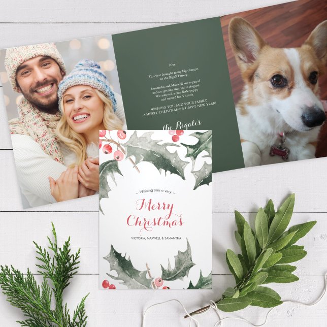 Year In Review Christmas Card (Christmas Card tri-fold card photo Year In Review Botanical )