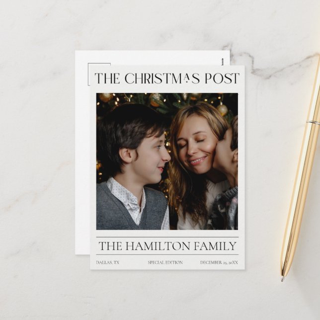 Year In Review Christmas Newspaper Photo Holiday Postcard (Front/Back In Situ)