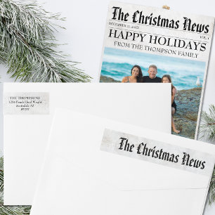 Year In Review Christmas Newspaper Return Address Wrap Around Label