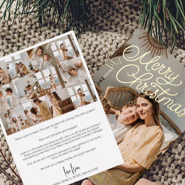Year in Review Family 12 Photos Collage Christmas Foil Holiday Card (Year in Review Christmas card)