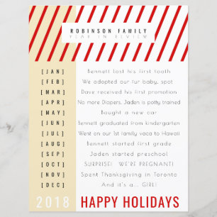 Year in review holiday letter candy cane stripe