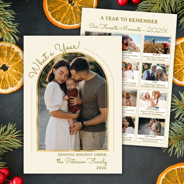  Year in Review Modern Gold Arch Photo Collage Holiday Card (Creator Uploaded)