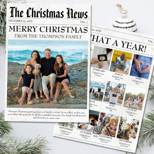 Year In Review Newspaper Christmas Family Photo Holiday Card (Creator Uploaded)