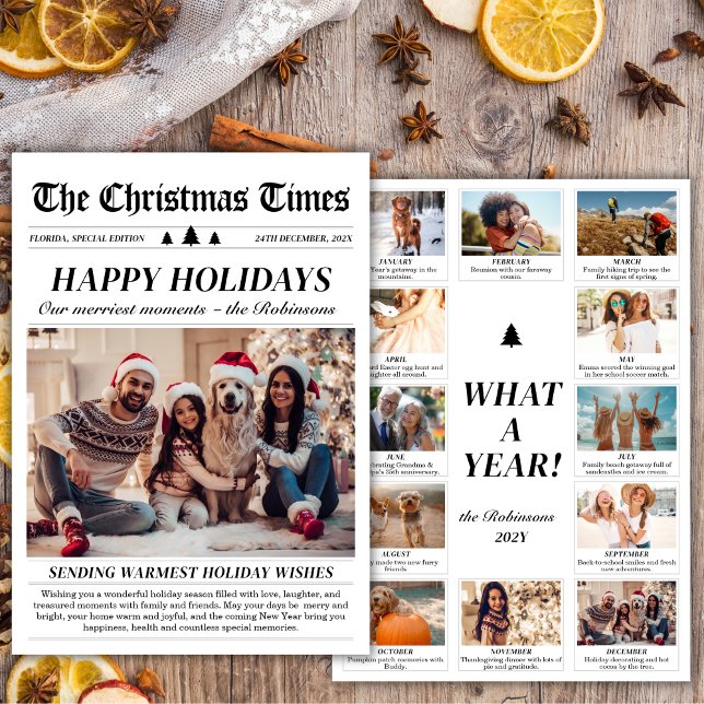 Year in Review Newspaper Family Photo Unique Happy Holiday Card (Creator Uploaded)