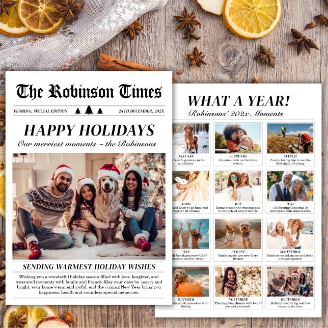 Year in Review Newspaper Unique Family Photo Happy Holiday Card (Creator Uploaded)