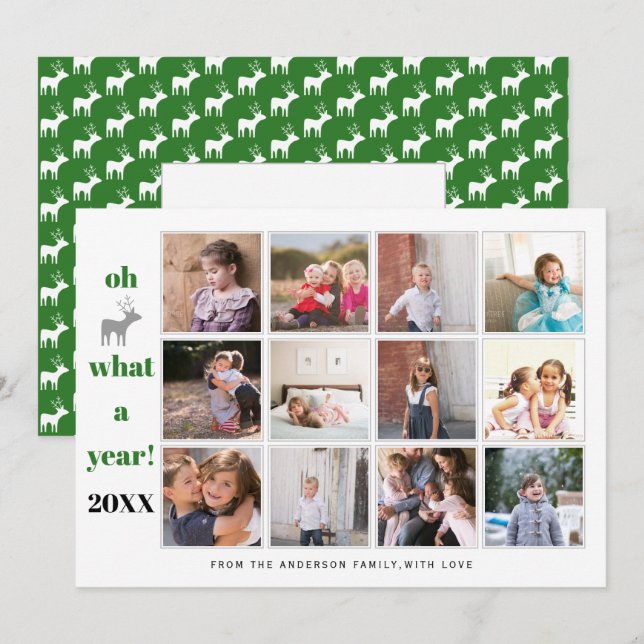 Year in review Oh deer what a year green photo Holiday Card (Front/Back)