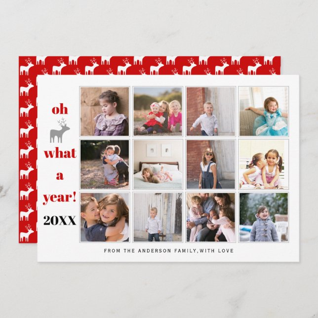 Year in review Oh deer what a year red photo Holiday Card (Front/Back)