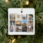 Year in Review Photo Collage Family Christmas Ceramic Ornament<br><div class="desc">Modern "Year in Review" Christmas ornament featuring twelve square photos in a simple collage. At the top left is the year spelled out and at the bottom right is the message, "Oh What a Year!". The backside has a template for you to add your personalised message in black over a...</div>