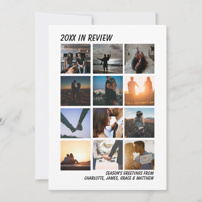 Year In Review Twelve Photo Personalised Christmas Holiday Card (Front)