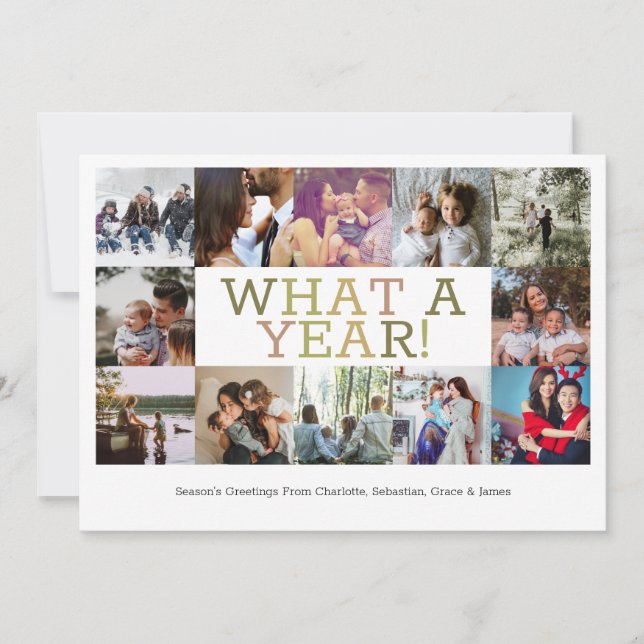 Year In Review Twelve Photo Personalised Christmas Holiday Card (Front)