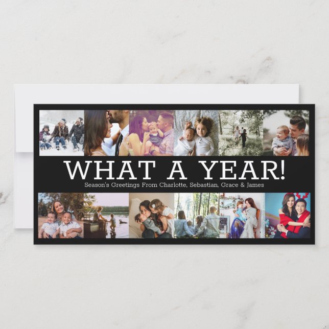 Year In Review Twelve Photo Personalised Christmas Holiday Card (Front)