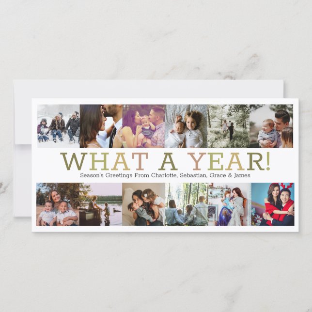 Year In Review Twelve Photo Personalised Christmas Holiday Card (Front)
