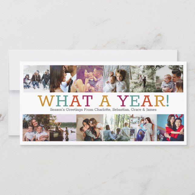 Year In Review Twelve Photo Personalised Christmas Holiday Card (Front)