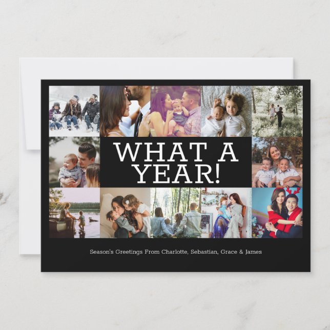 Year In Review Twelve Photo Personalized Christmas Holiday Card (Front)