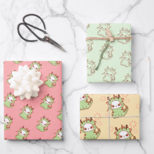 Year of Dragon Kawaii Mochi Cute Kawaii Wrapping Paper Sheet