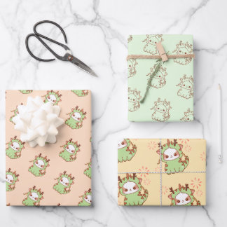 Year of Dragon Kawaii Mochi Cute Kawaii  Wrapping Paper Sheet