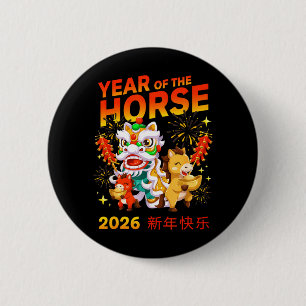 Year of Horse 2026 Chinese New Year Ingot 6 Cm Round Badge