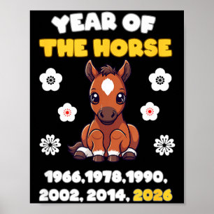 Year Of Horse Cute Zodiac Animal 2026 Design  Poster