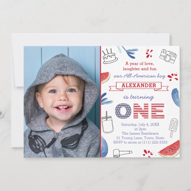 Year Of Love Laughter And Fun 1st Birthday Picture Invitation (Front)