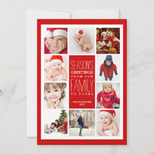 Year of Photos Season's Greetings Collage in Red Holiday Card