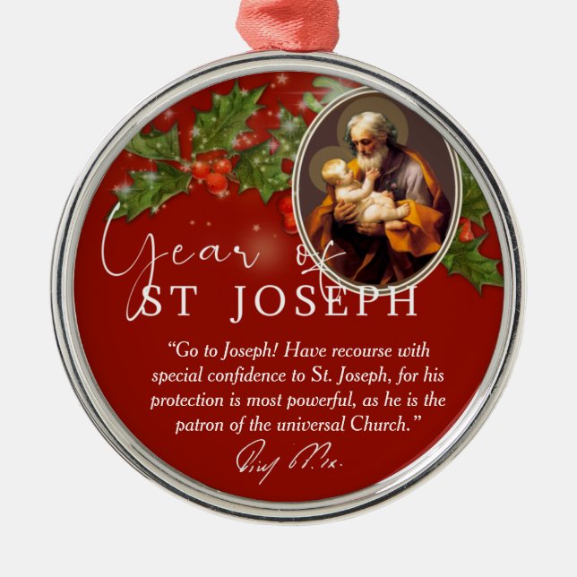 Year of St. Joseph Catholic Pope Signature Metal Tree Decoration (Front)