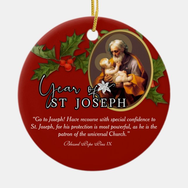 Year of St. Joseph Catholic Religious Prayer Ceramic Tree Decoration (Front)
