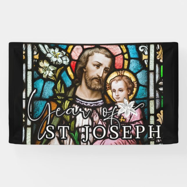 Year of St. Joseph Stained Glass Religious Jesus Banner (Horizontal)