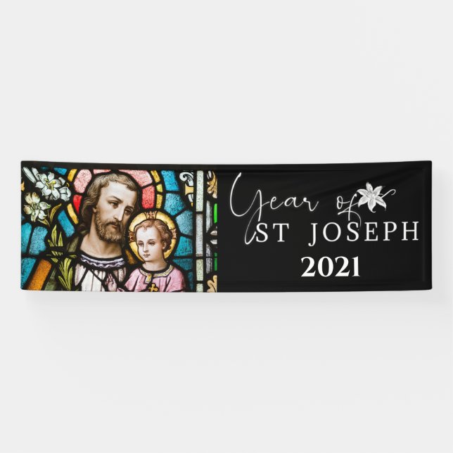 Year of St. Joseph Stained Glass Religious Jesus Banner (Horizontal)