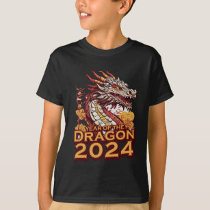 Year of the dragon 2024 boy's black Tees, Dragon T-Shirt
