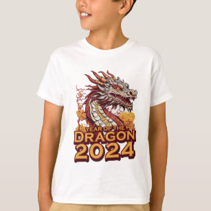 Year of the dragon 2024 Boy's white Shirt, Dragon T-Shirt