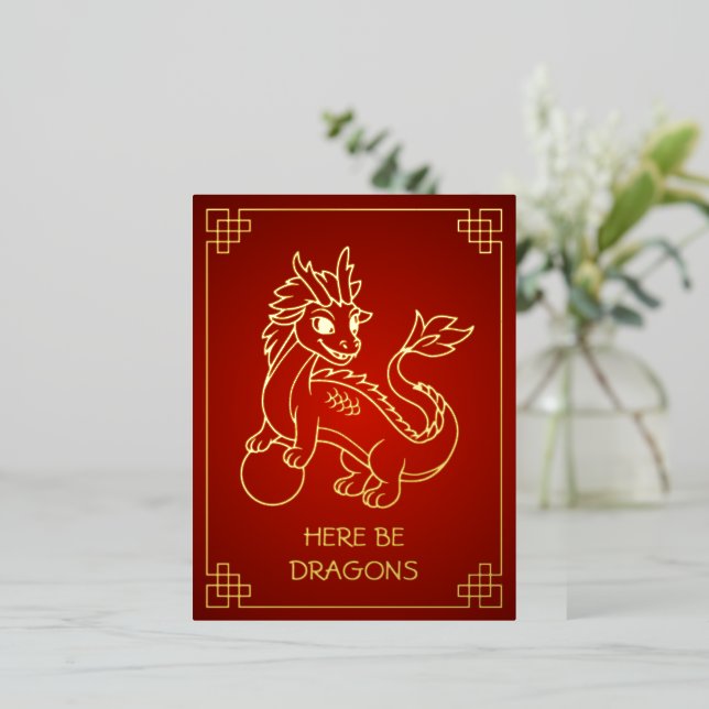 Year of the Dragon 2024 Chinese Zodiac Foil Holiday Postcard (Standing Front)